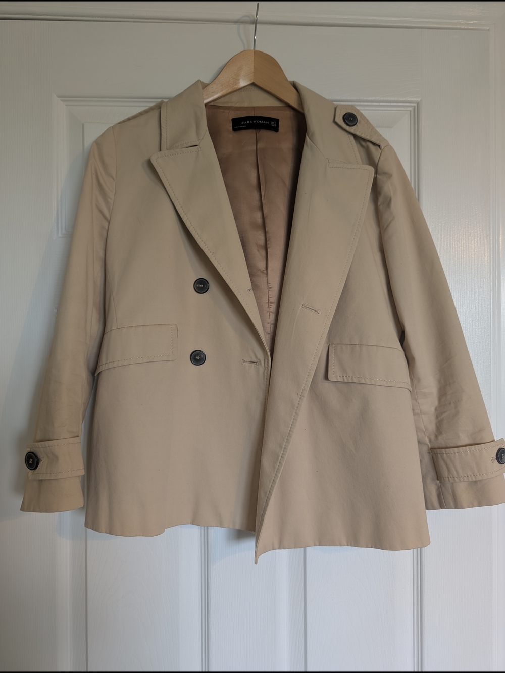 Zara Beige Double-Breasted Cropped Trench Jacket